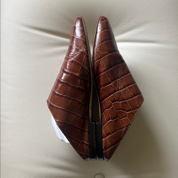 MaxMara Brown Leather Crocodile Embossed Loafer Slides, Size 39 - Picture 2 of 11